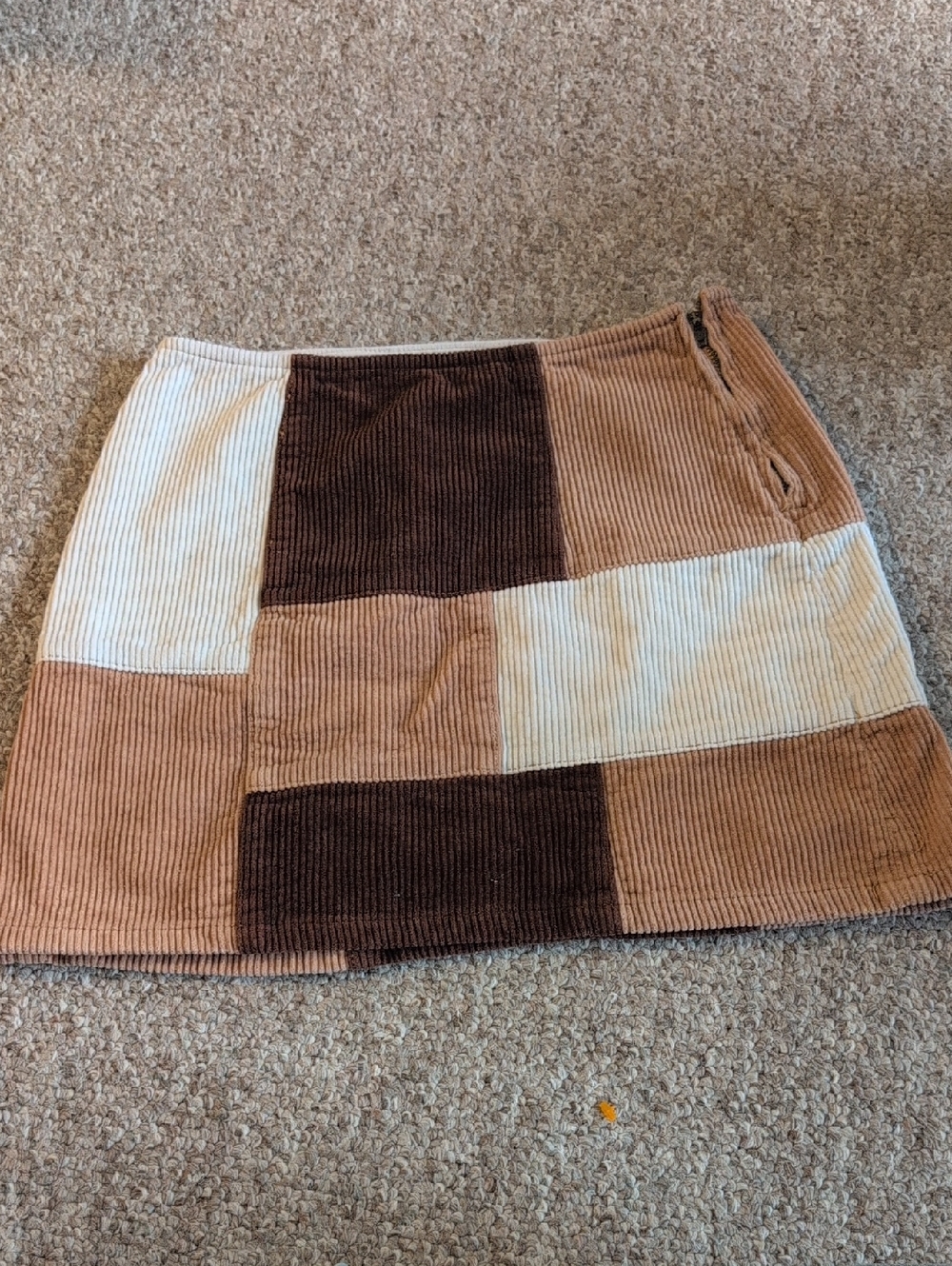 PacSun Patchwork Corduroy Mini Skirt in Brown, Tan & Cream